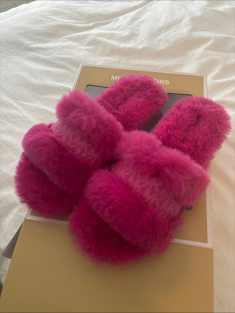 Michael Kors Hot Pink Faux Fur Slide Slippers